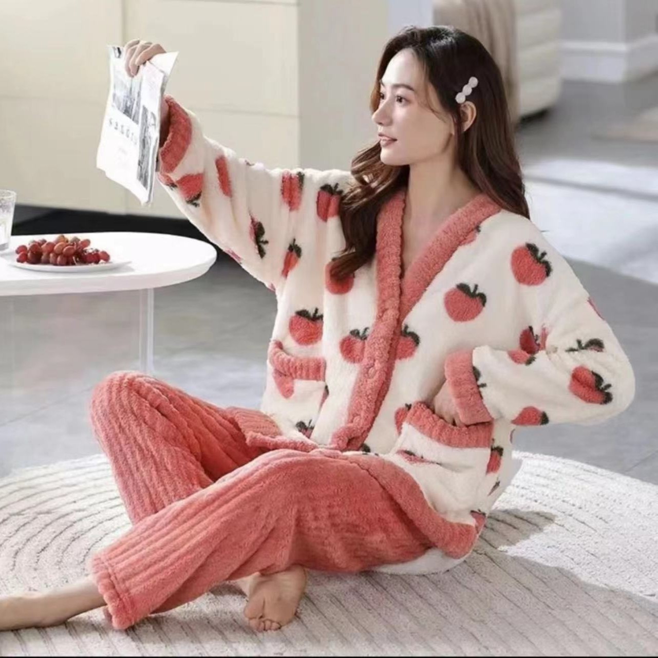 【乌龙桃】两件套.睡衣套装乌龙桃睡袍宽松印花