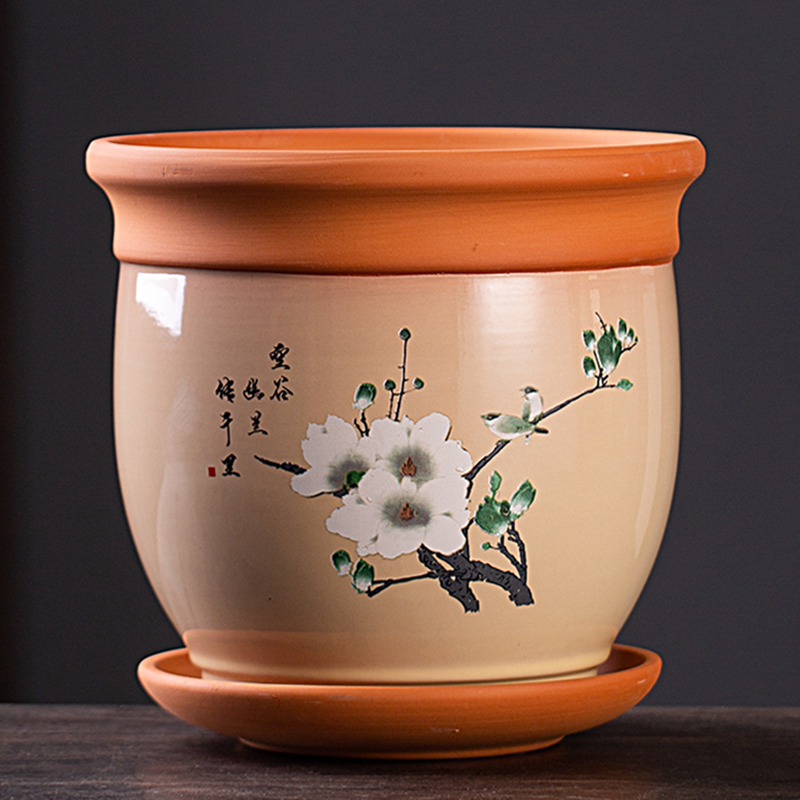 紫砂陶瓷花盆特价清仓大号陶土栽花花盆粗陶桌面透气盆景兰花盆