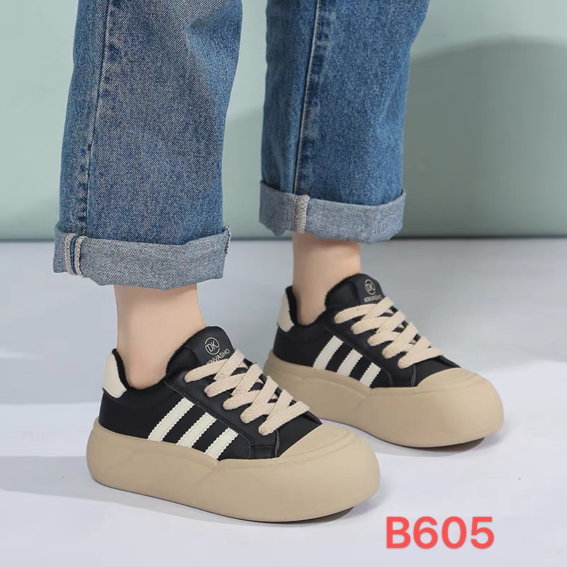 2023秋冬加绒真皮休闲板鞋女面包厚底棉鞋B605