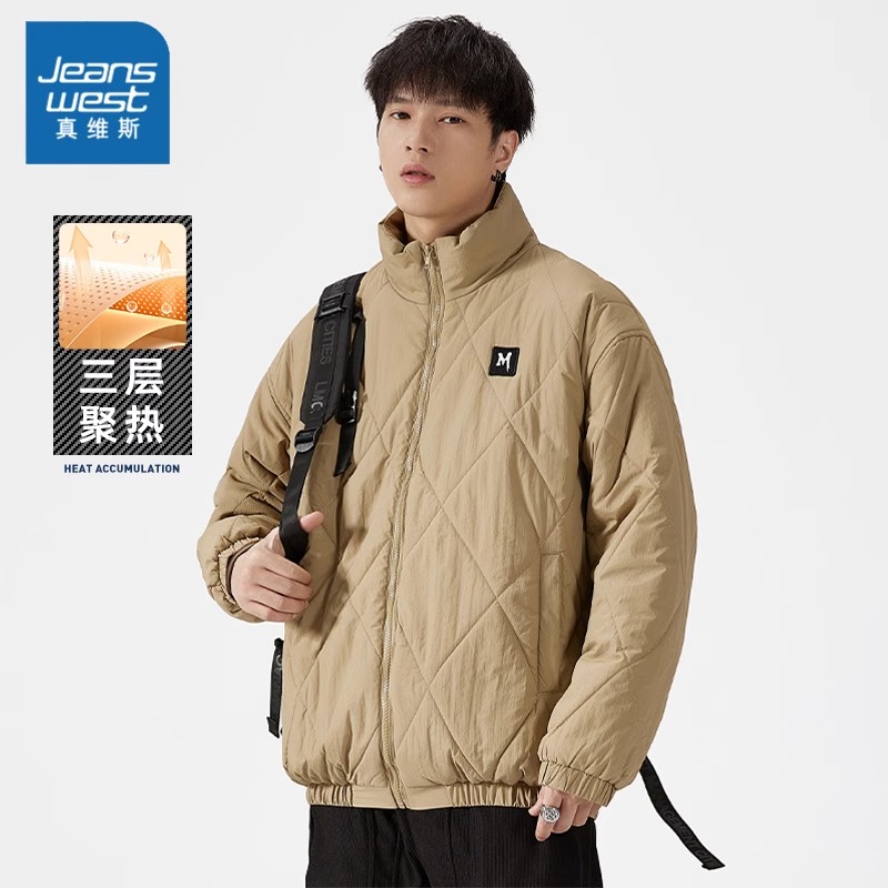 真维斯菱形格秋冬季男士棉衣棉服外套立领加厚棉袄外套简约帅气潮