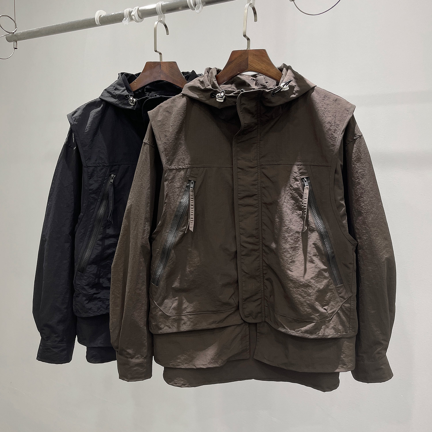 男士三防面料加棉冲锋衣潮牌连帽假两件时尚宽松休闲百搭夹克外套