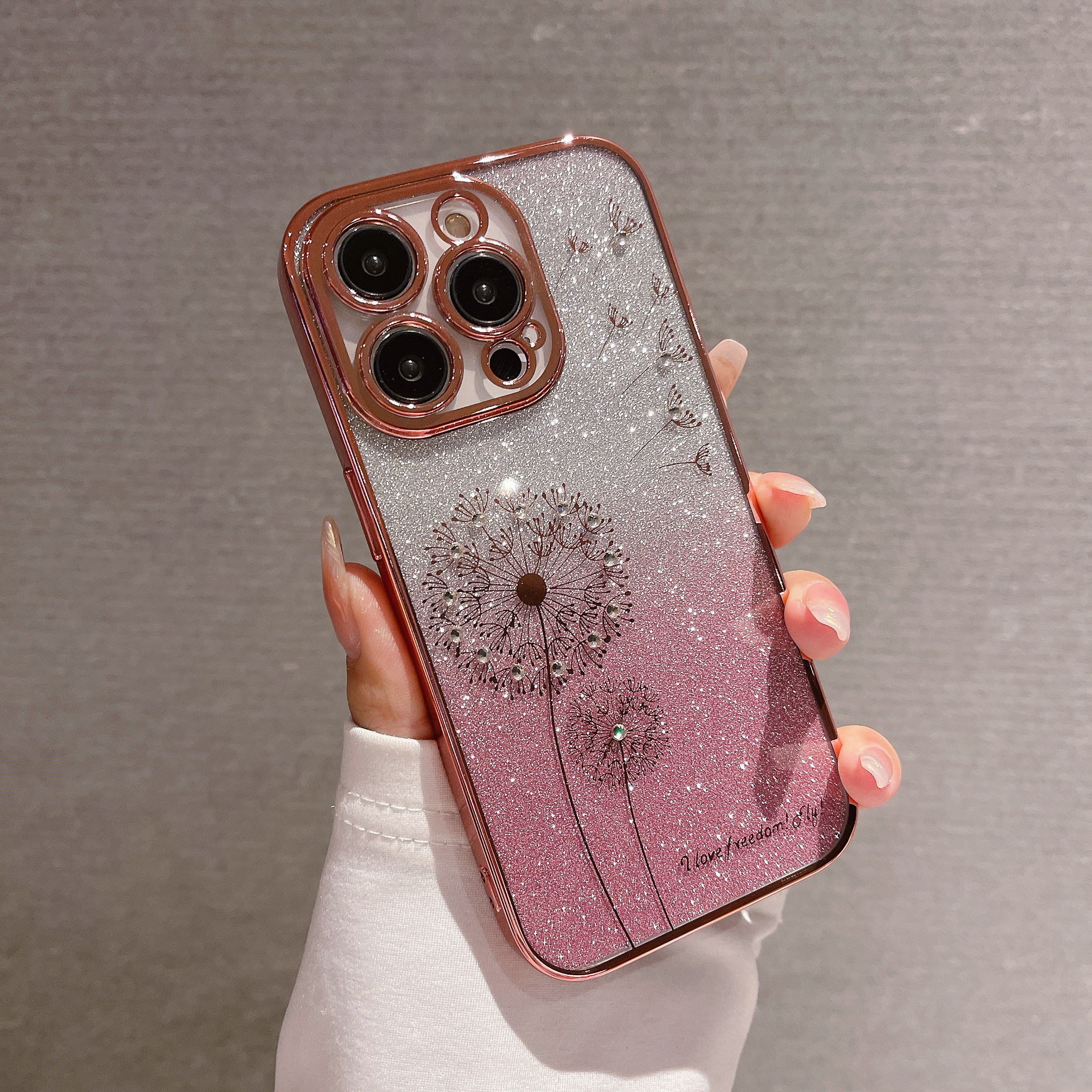 粹美电镀渐变苹果/华为/荣耀/oppo/vivo闪粉钻蒲公英iphone14软壳