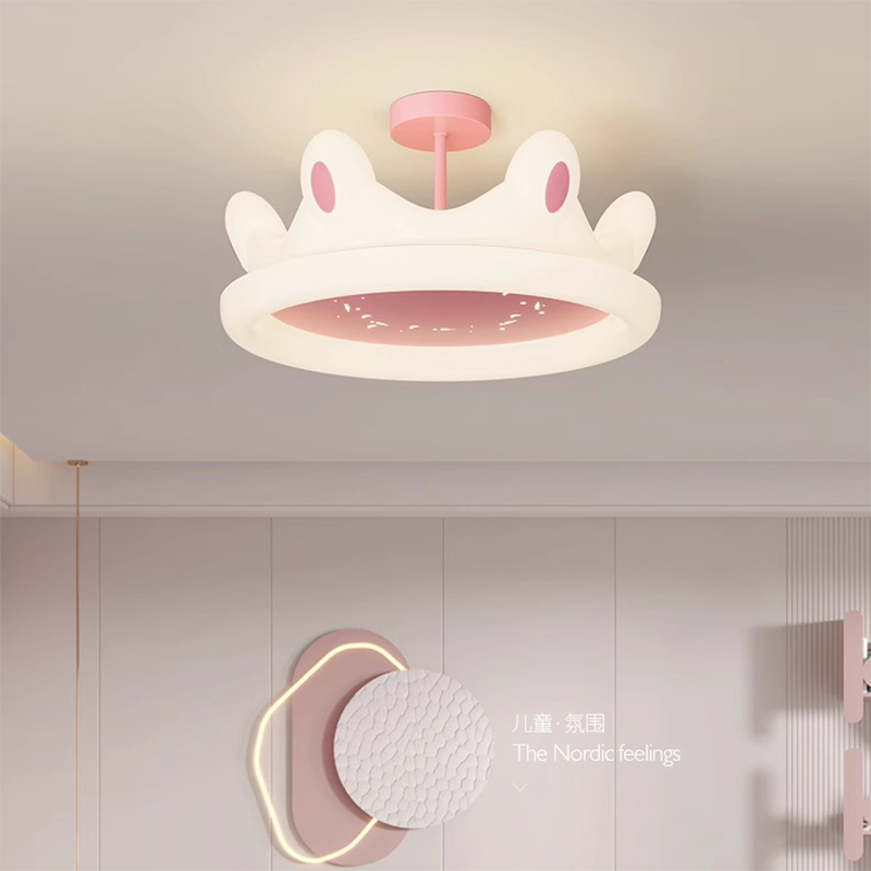 皇冠圆形吊灯奶油风2023年新款儿童房卧室灯现代简约全光谱护眼灯