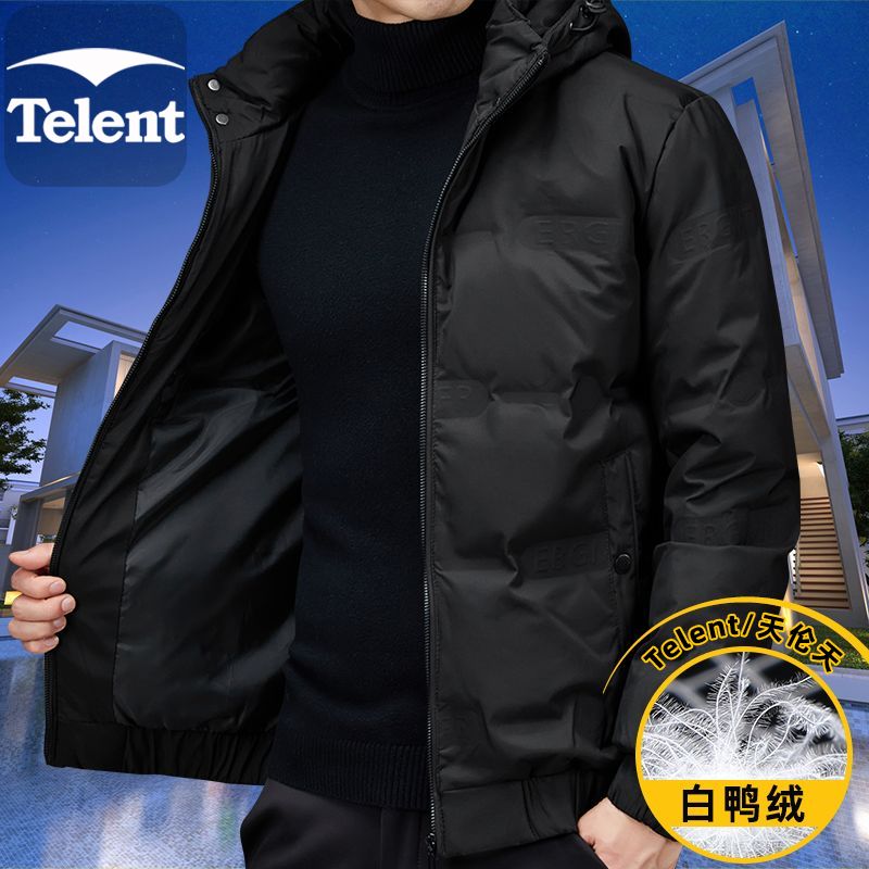 天伦天品牌男士羽绒服冬季真白鸭绒情侣T6wV石墨烯可脱卸连帽外套
