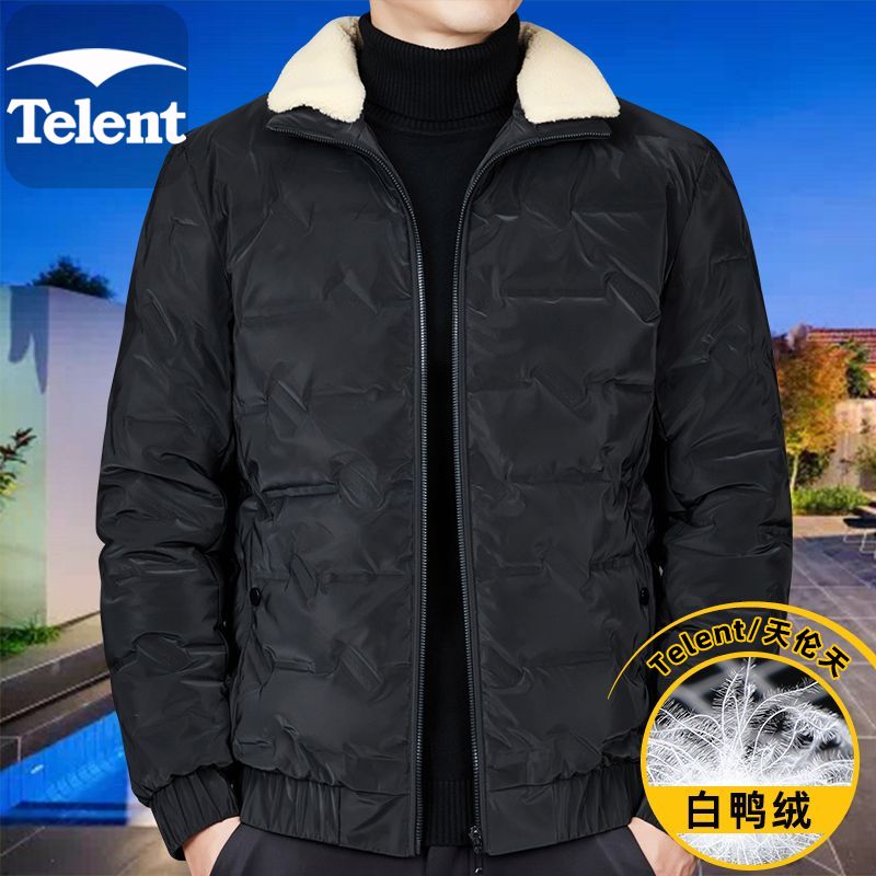 天伦天羽绒服男冬季加厚真白鸭绒L6aS时尚保暖石墨烯毛领立领外套