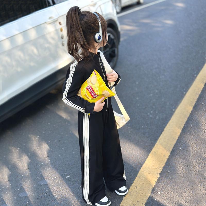 童装女童秋装黑色套装网红衣服洋气2023新款春秋儿童运动服时髦