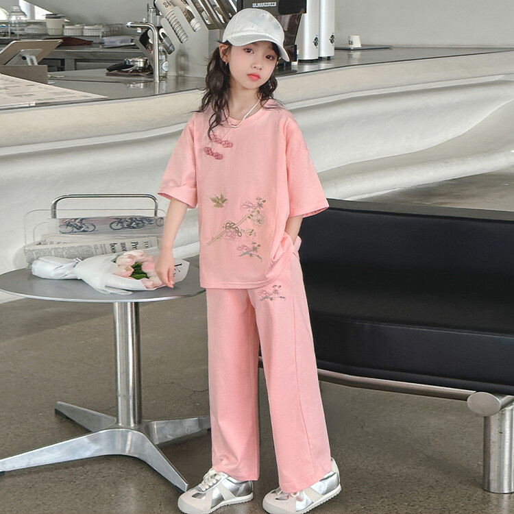 女童夏装2024新款洋气运动大童短袖新中式国风套装儿童夏季两件套