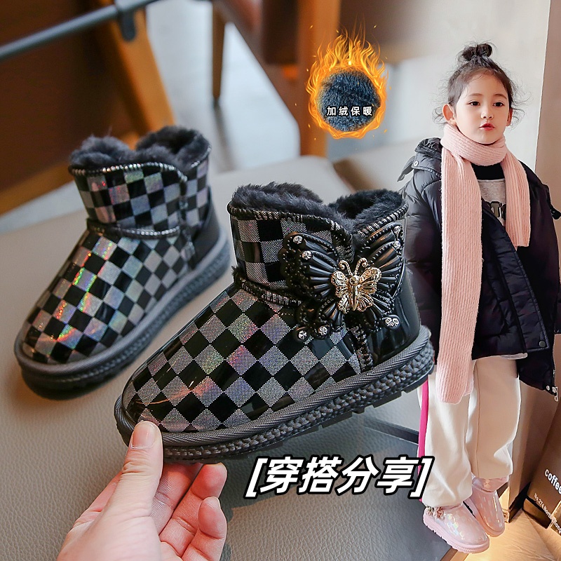 儿童雪地靴秋冬季新款女孩加绒公主靴防水保暖鞋时尚儿童大棉鞋子