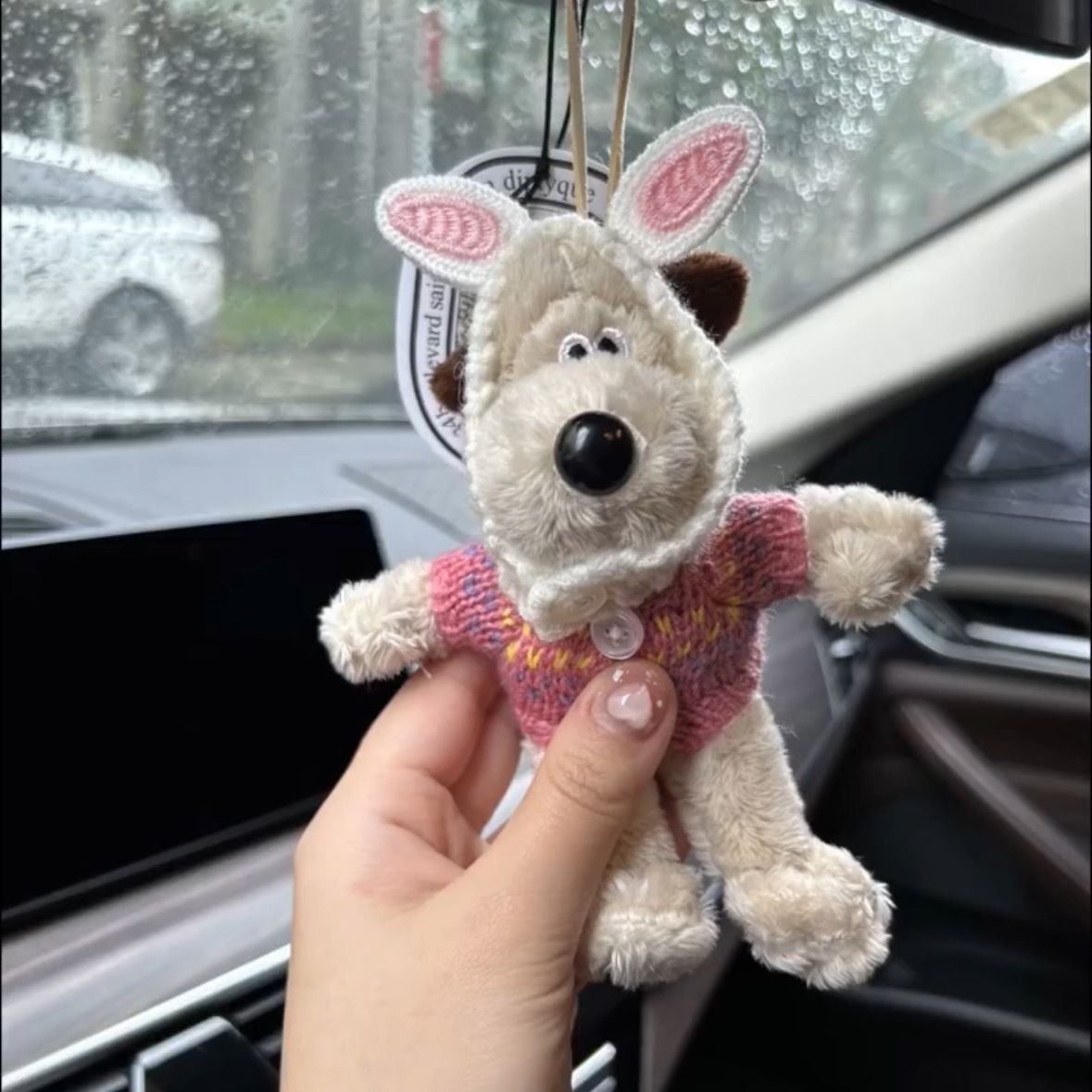 英国掌门狗汽车挂件毛绒掌门狗公仔手工兔耳朵书包包挂件钥匙扣