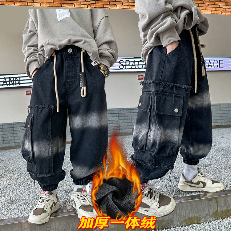 加厚儿童装男童秋装裤子2023新款中大季男孩长裤春秋款牛仔裤炸街