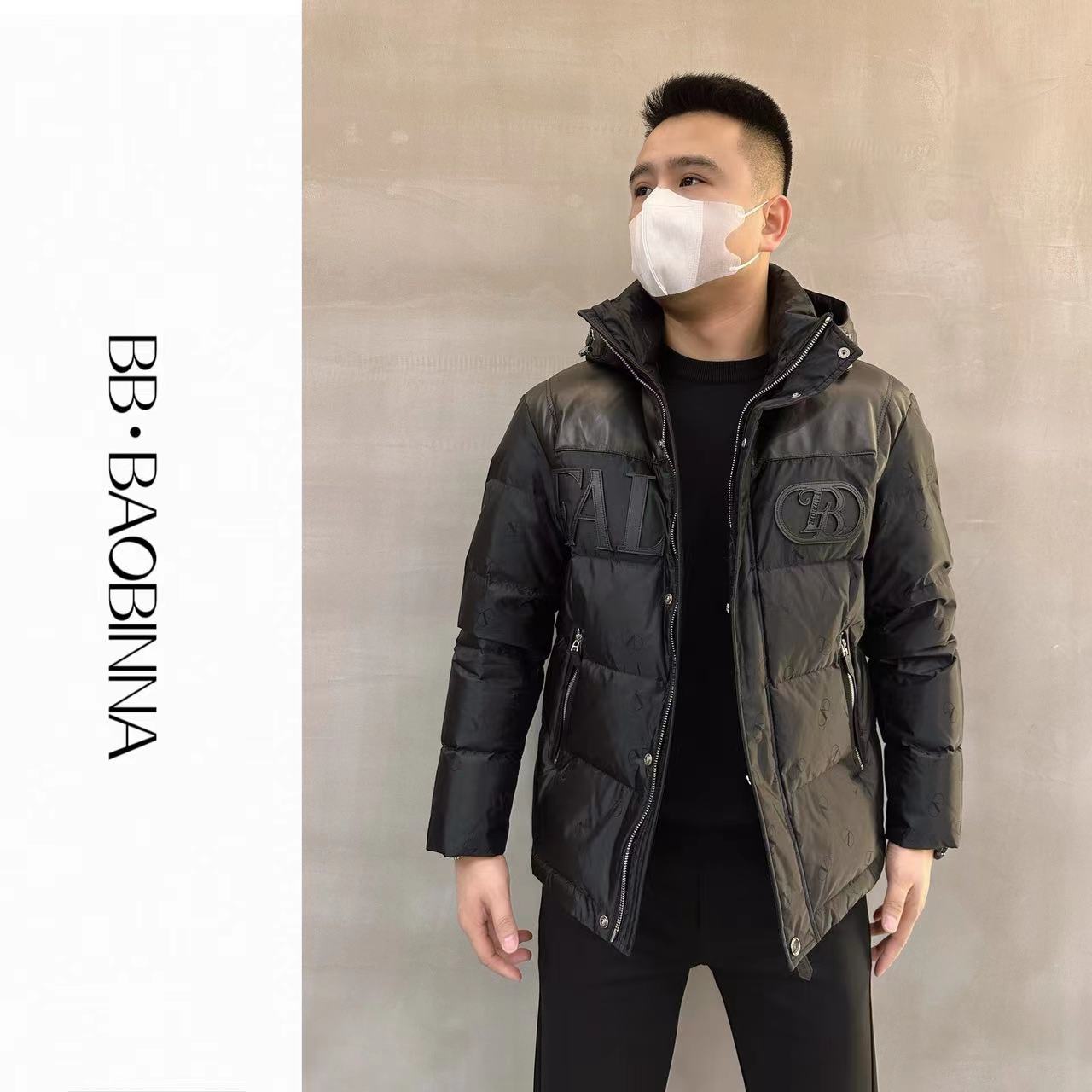 欧货男士 鸭绒拼接连帽款羽绒服