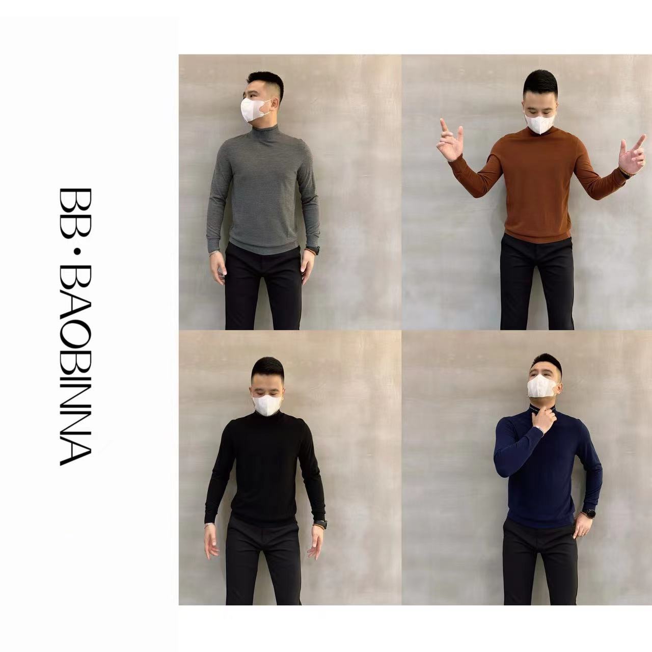 欧货男士简约百搭寸领净版羊毛长袖T恤 23009