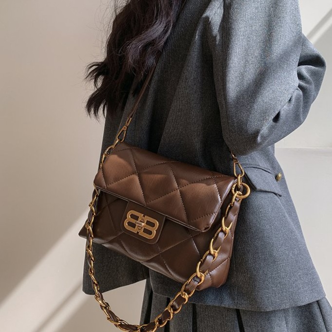 网红洋气时尚百搭链条包单肩小方包菱格小香风女士小众小包包秋冬