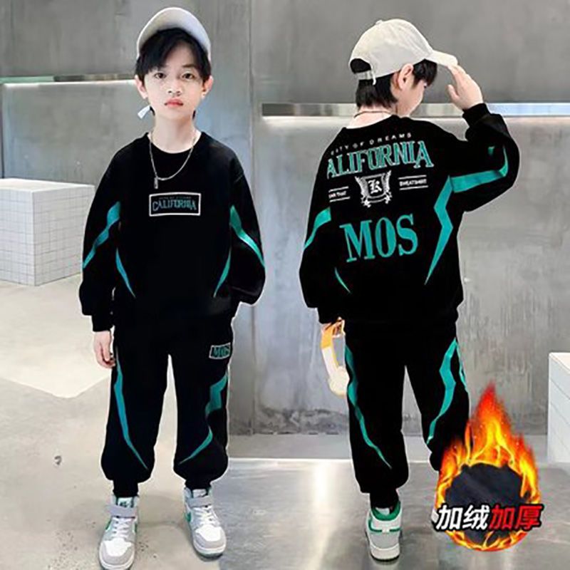 儿童加绒套装秋冬新款中大童一体绒运动服加厚保暖两件套