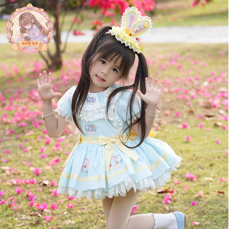 原创萌萌熊背心裙Lolita公主蓬蓬裙生日小礼服可爱刺绣女童连衣裙