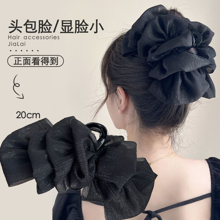 蕾丝泡泡纱发卡鲨鱼夹抓夹2023新款超大号后脑勺显脸小马尾盘发夹