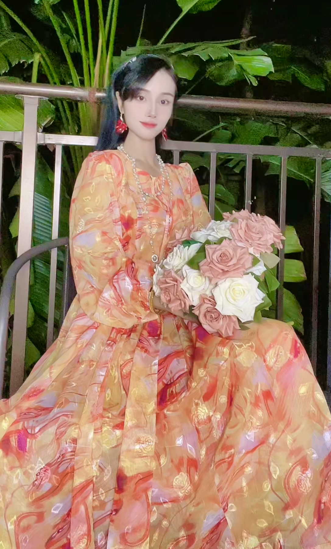 【浪漫晚霞】名品汇高奢定制绑带大裙摆重工刺绣提花长裙