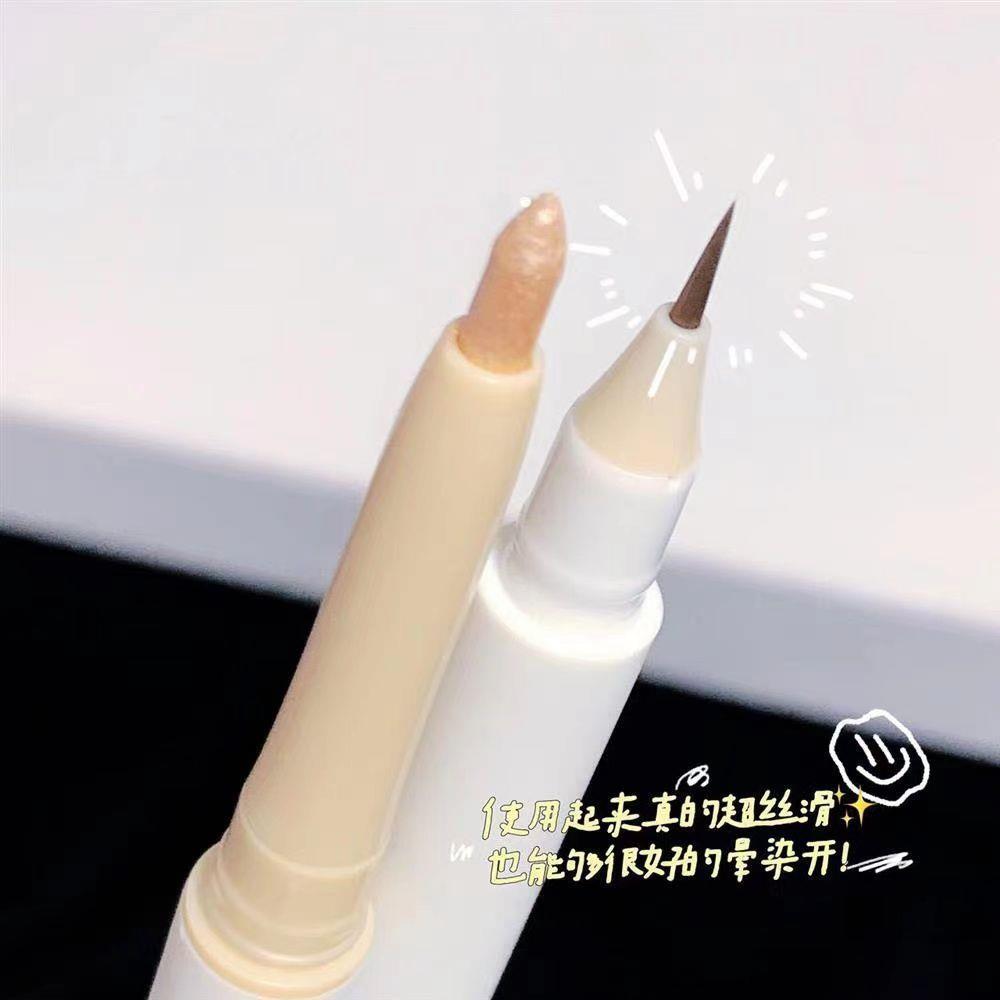 花落莉亚极细眼线胶笔卧蚕笔二合一双头两用提亮勾勒下至哑光裸色