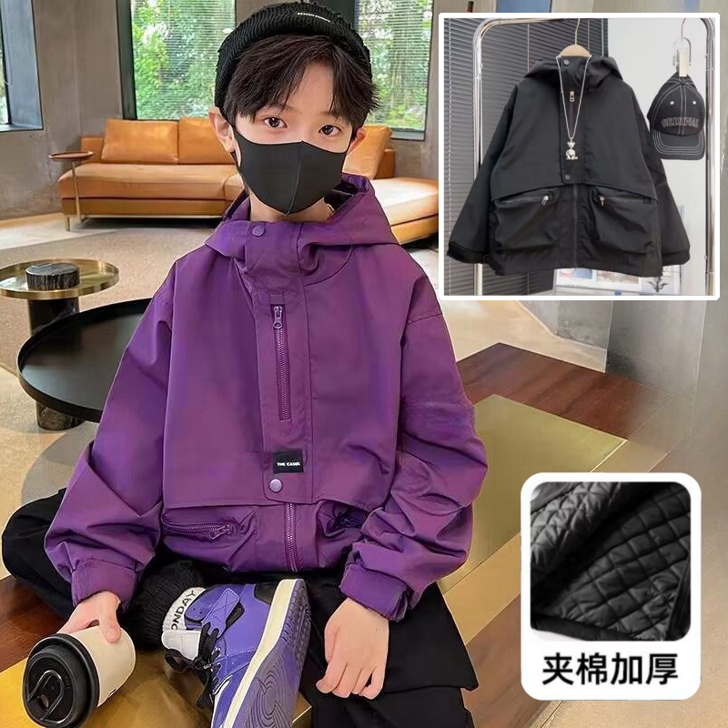儿童洋气夹棉加厚冬季男童棉服2023新款男孩棉衣休闲中大童衣服潮
