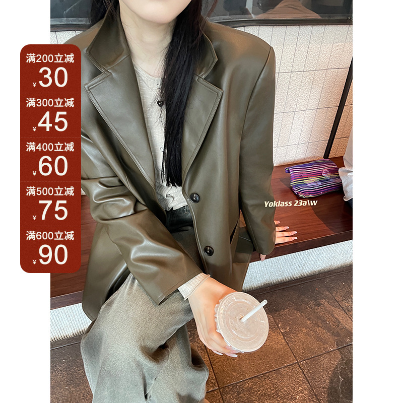 王少女的店 咖色美式复古机车风上衣街头皮夹克秋季外套P08823S33