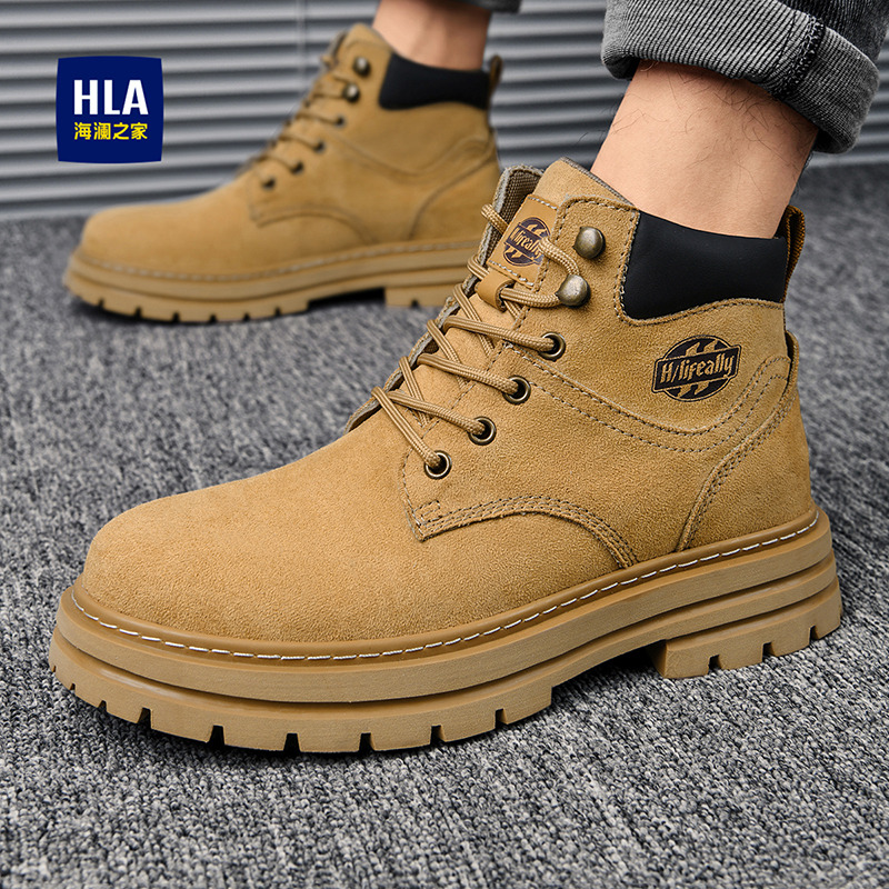 HLA/海澜之家男鞋时尚潮流休闲工装鞋百搭中帮男士马丁靴休闲板鞋