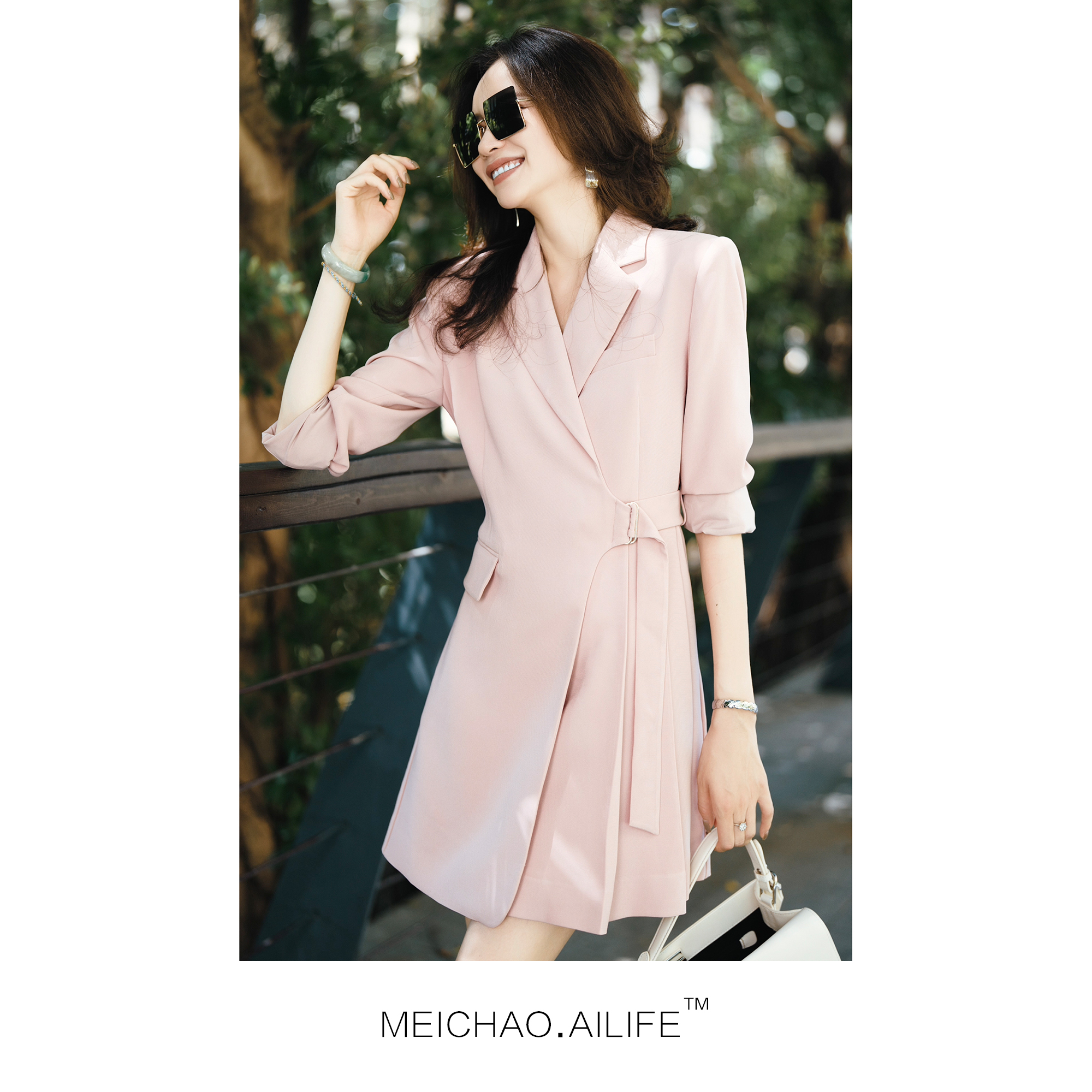 【AILIFE】新款时尚轻奢感西装百褶连衣裙外套Y0219