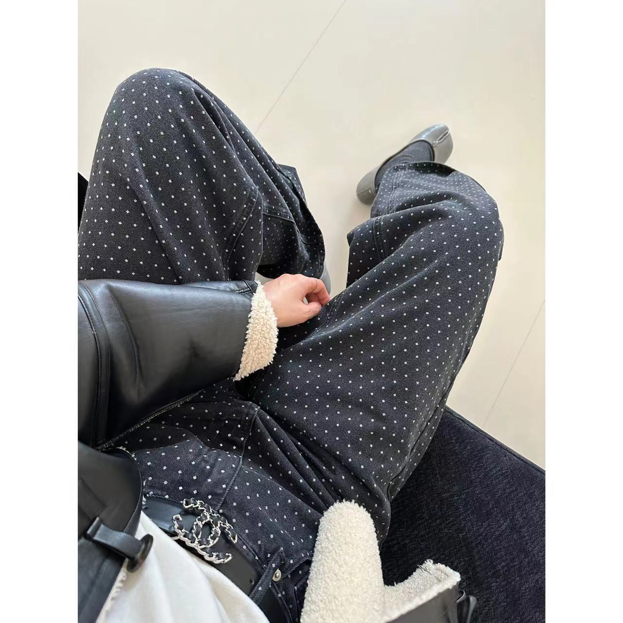 MOCOOCOUTURE  波点 阔腿牛仔裤  25514