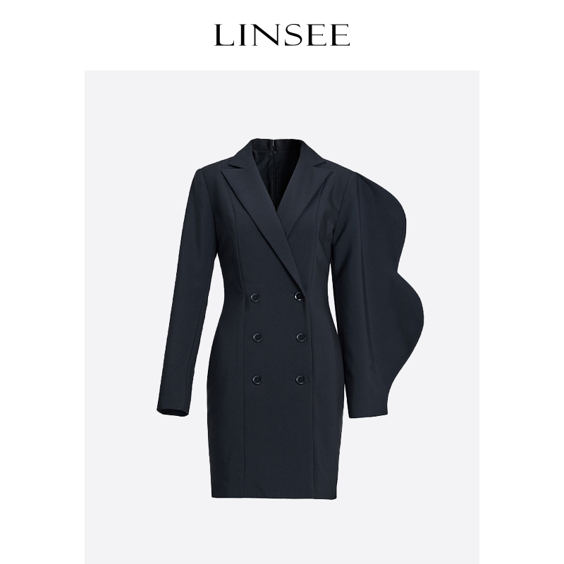 LINSEE/麟瑄23新款设计款小黑裙法式西装裙时尚连衣裙ALY22096AZ
