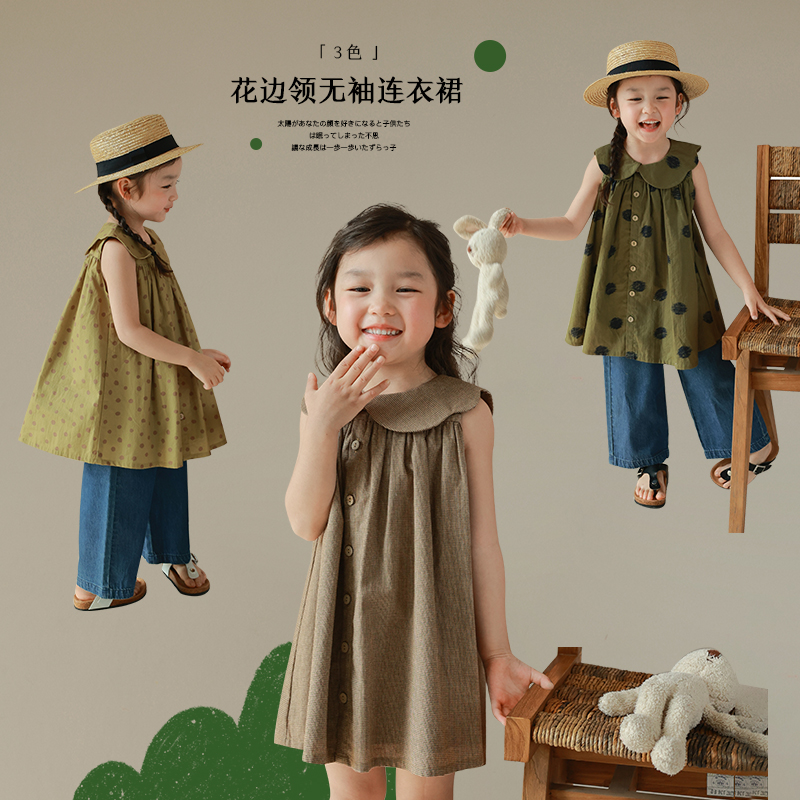 大耳象童装铺女童不对称花边领无袖连衣裙2023夏季2022721