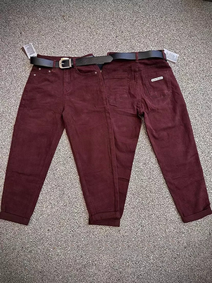 新款大码68101时尚高腰显瘦九分微垮安可拉红色潮牛仔裤