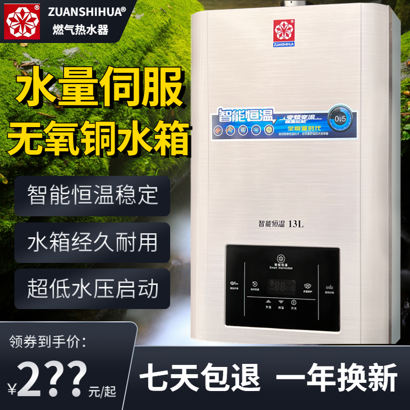 天然气液化气热水器智能恒温水量伺服器无氧铜水箱超低水压强排式