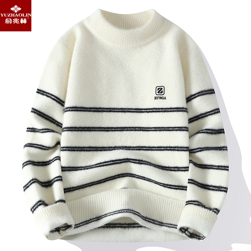 YUZHAOLIN/俞兆林男秋冬毛衣加厚圆领学生内搭保暖条纹打底衫长袖
