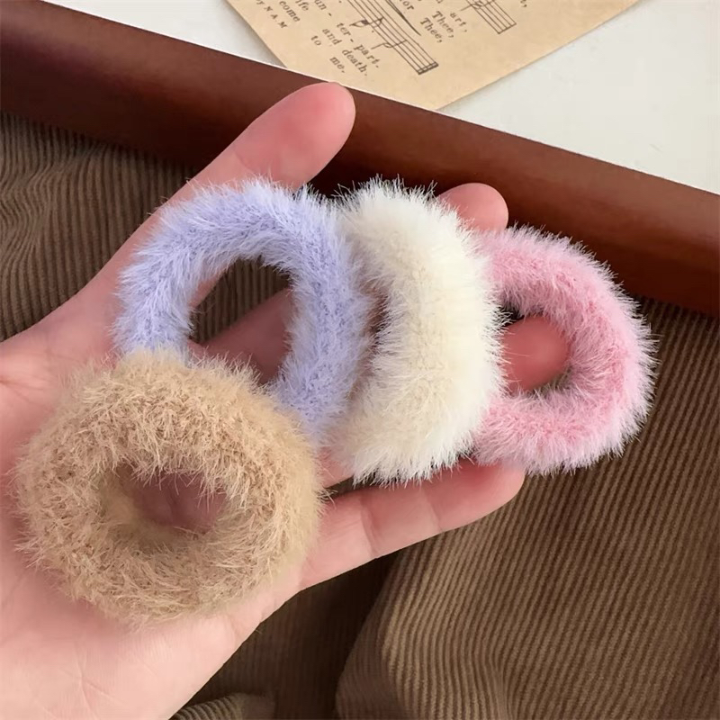 ｛35根装｝毛绒发圈水貂毛头绳高弹力无接缝皮筋秋冬新款糖果色发绳