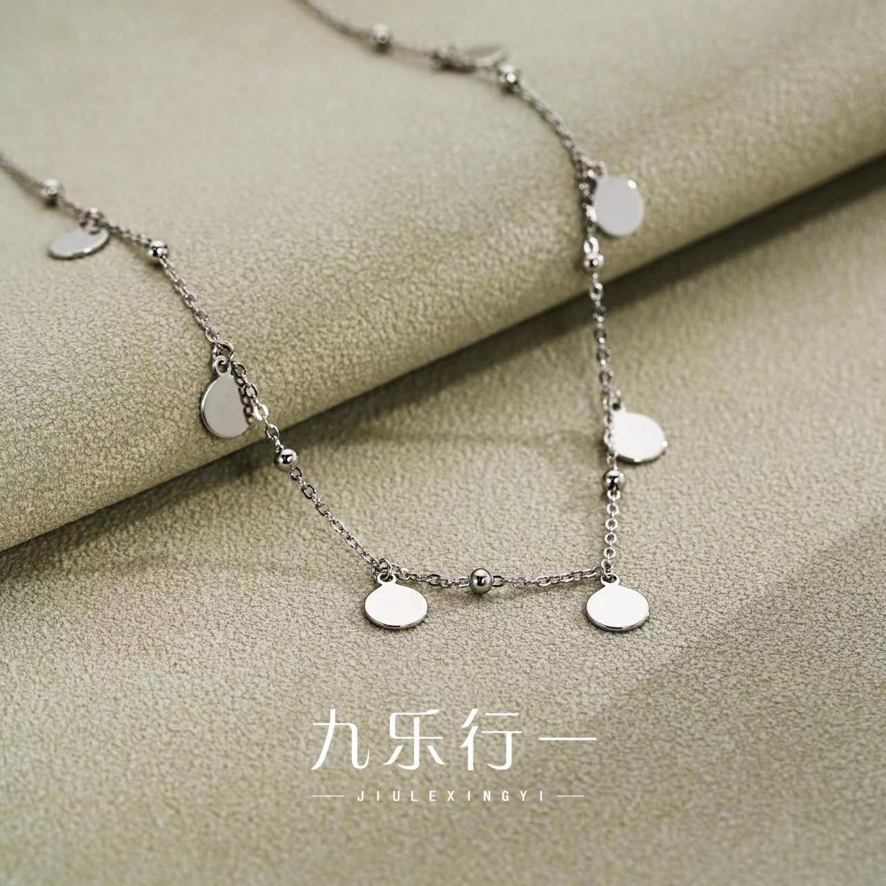 小圆牌圆珠珠项链s925银气质轻奢银饰