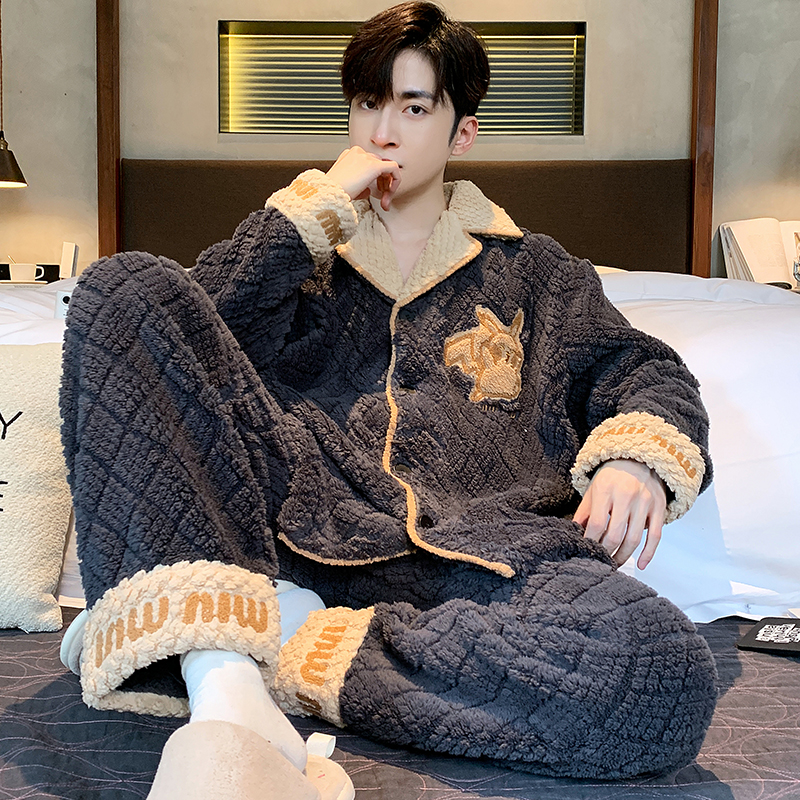 2023新款睡衣男士珊瑚绒秋冬季卡通加厚加绒法兰绒爆款家居服套装