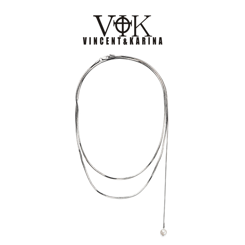 VINCENT&KARINA 铜合金项链 时尚叠戴多变镀K金天然巴洛克项链