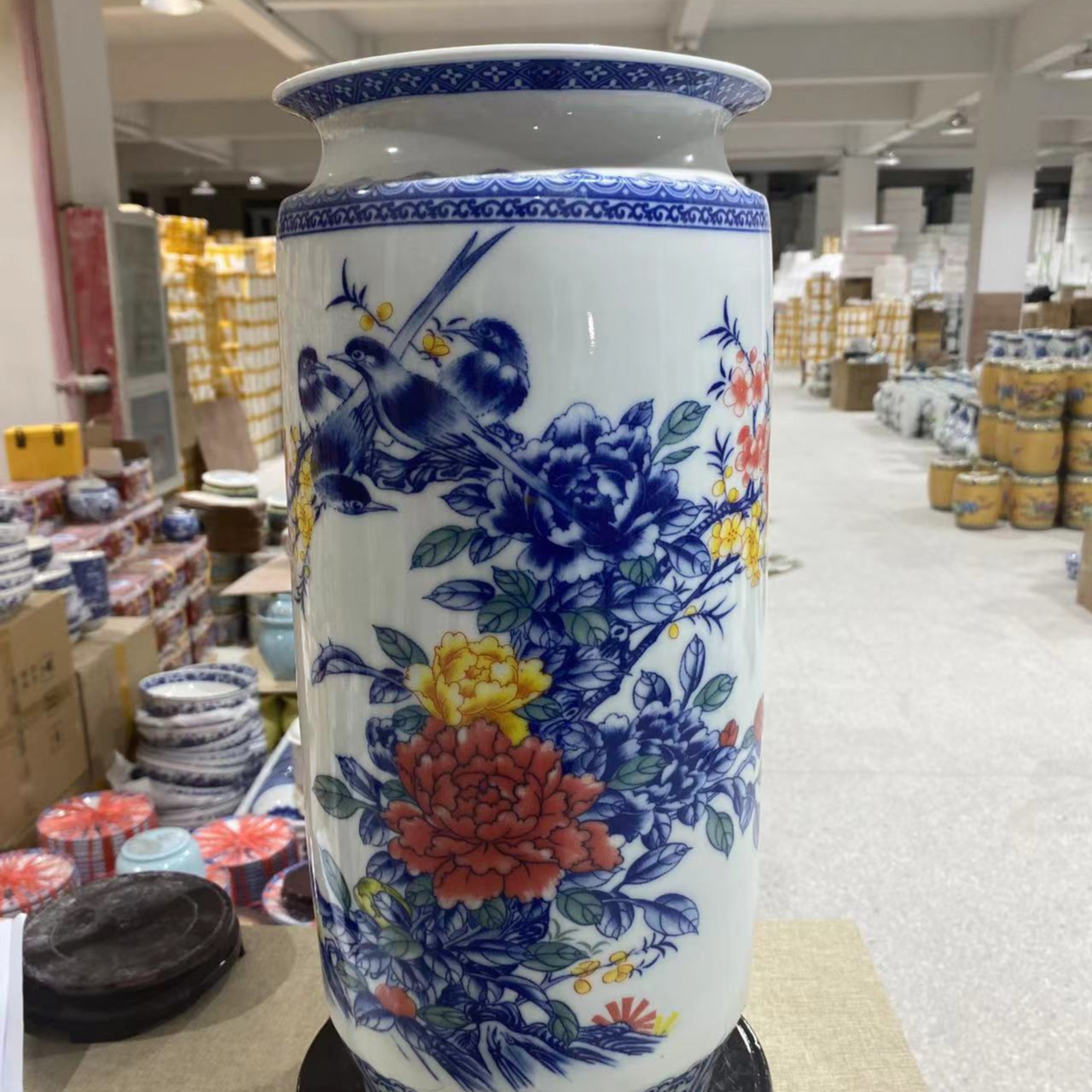 H2928粉彩牡丹花鸟箭筒 景德镇陶瓷