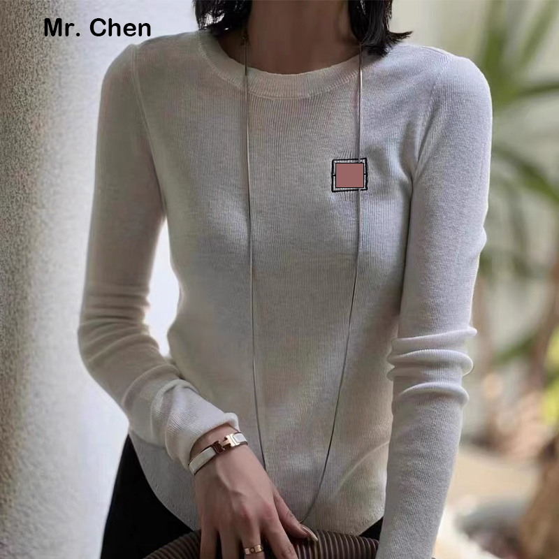 【陳先生】M6959 新款早秋时尚字母刺绣圆领内搭针织衫纯色显瘦长