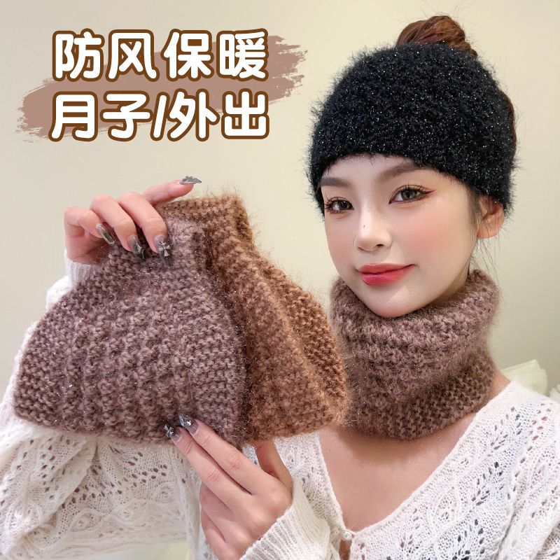 秋冬季女士手工针织保暖护耳百搭毛线大宽边束发带弹力加厚头发饰