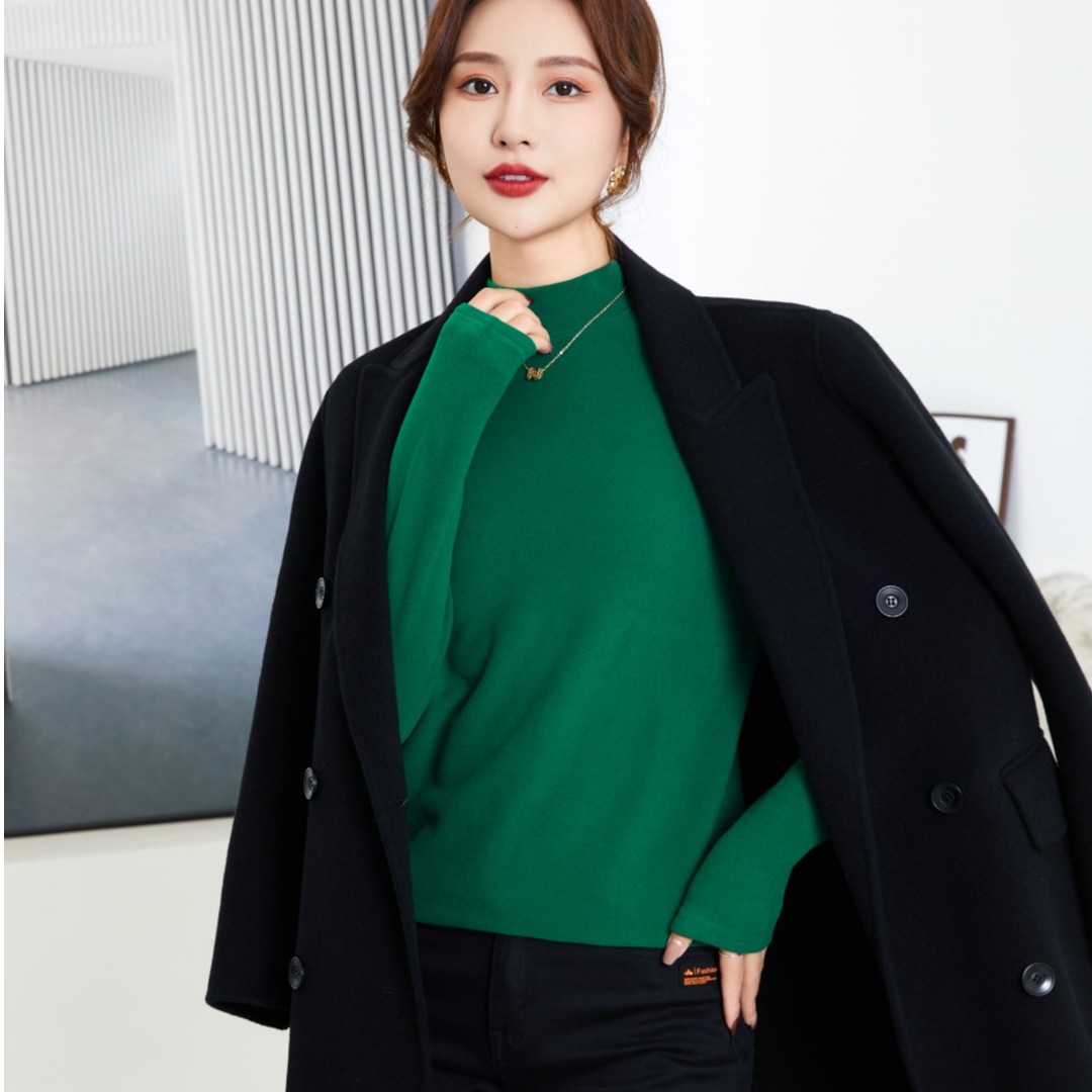 高品质双面澳绒小立领显瘦纯色时尚休闲打底衫T恤长袖上衣女3013
