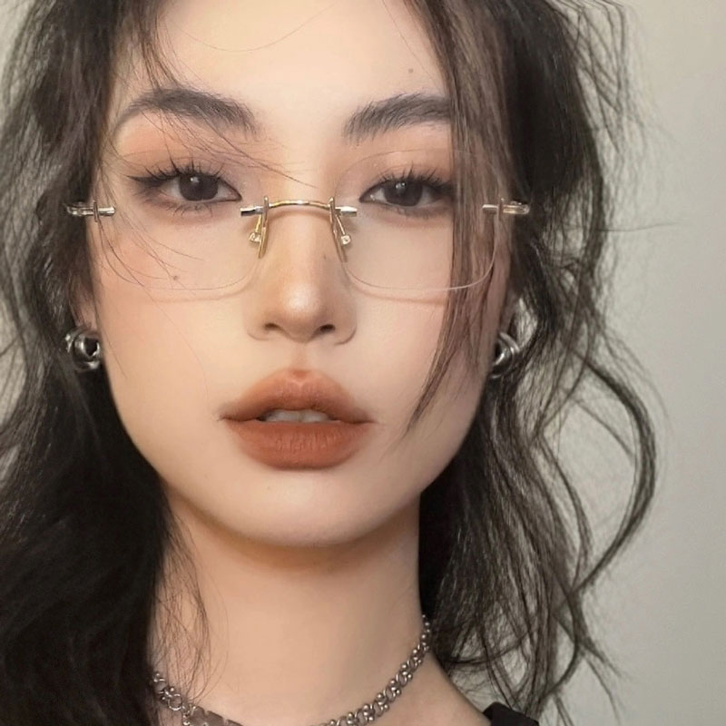 猪有蹄同款金丝纯欲无框御姐眼镜近视变色女素颜神器透明镜框复古