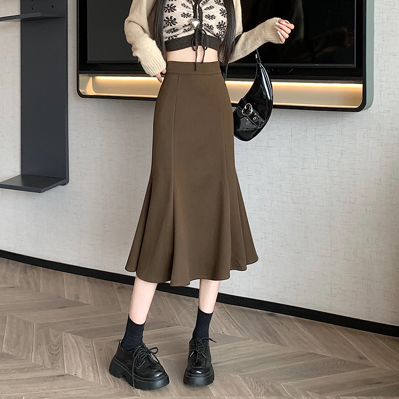2023新款半身裙女秋冬季裙子中长款高腰包臀裙A字裙长裙百搭神裙