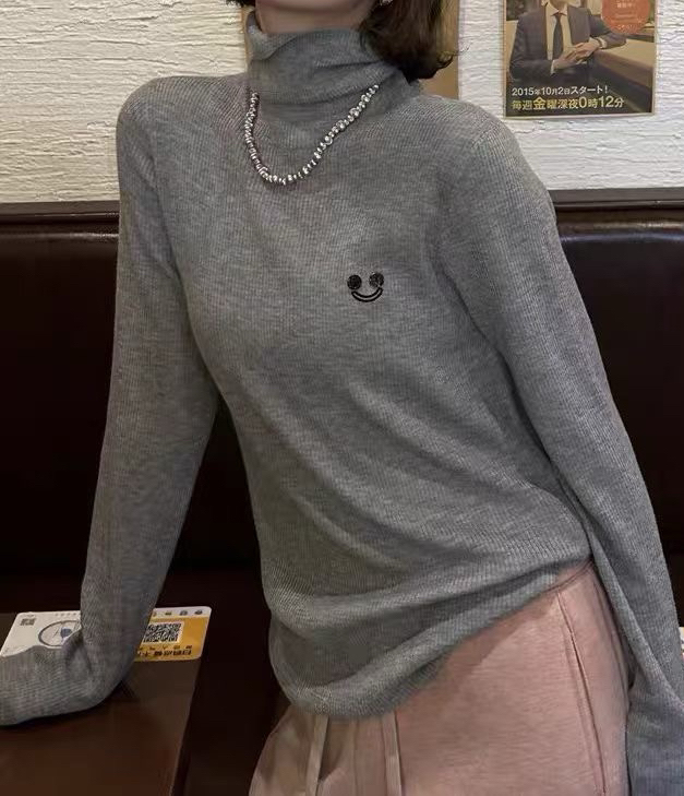 【T_Wong】秋冬新款小众设计师六色笑脸标高领羊毛打底衫1426