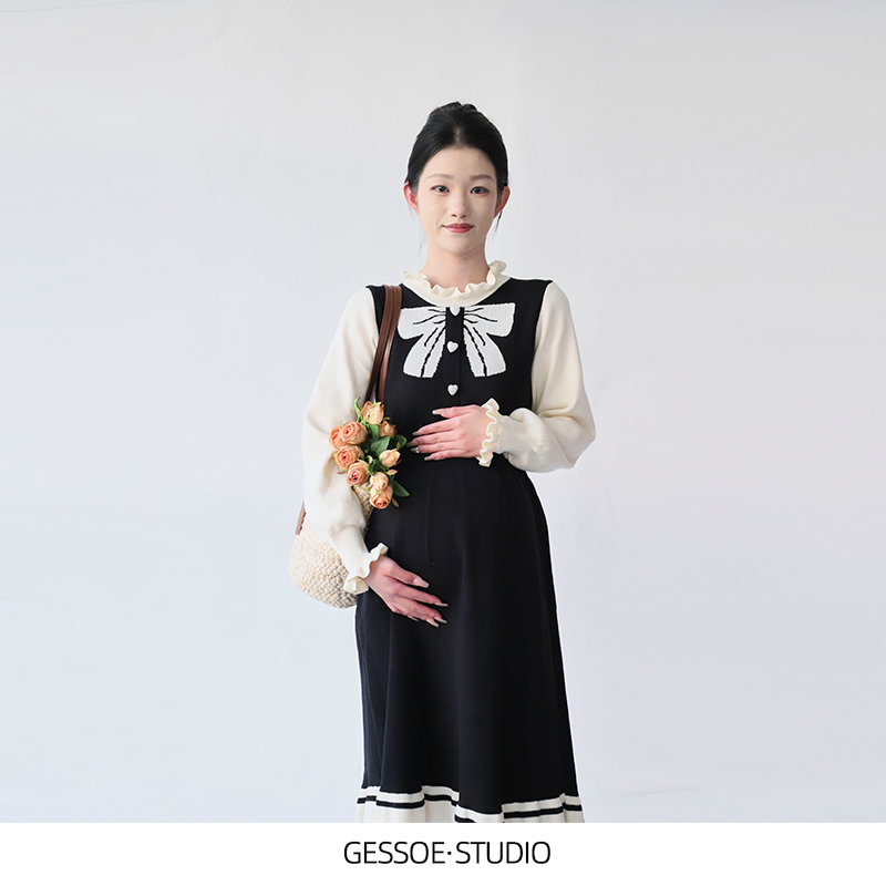 GESSOE孕妇连衣裙秋冬孕妇装针织连衣裙孕妇裙甜美减龄小个子法式