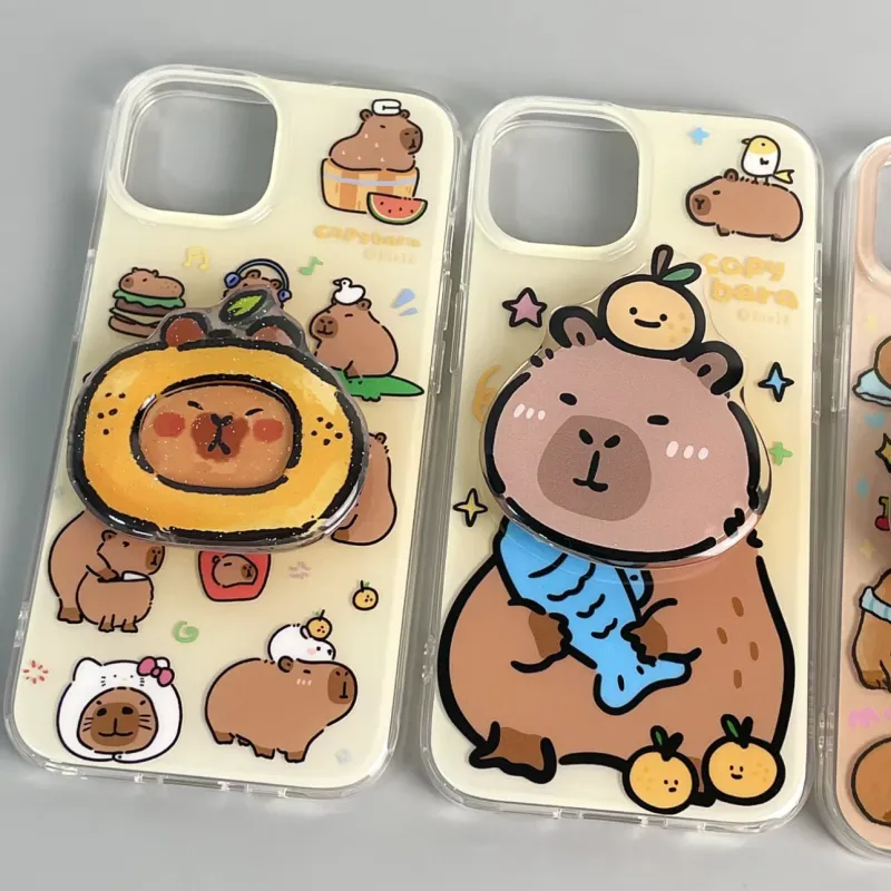 可爱水豚支架苹果15手机壳iPhone141312/11Promax软壳xs/xr/xamax
