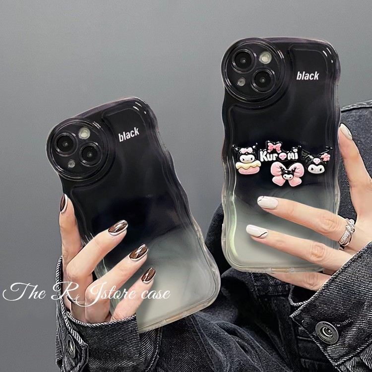 ins立体库洛米苹果14promax手机壳iPhone13渐变黑12全包11软壳xr