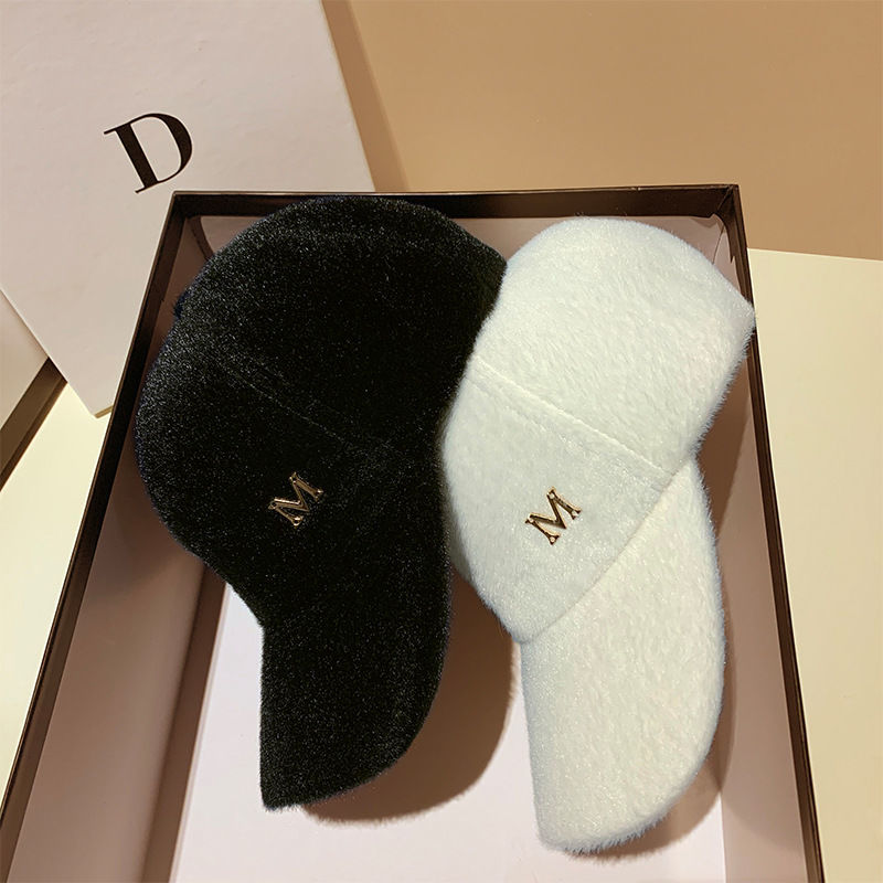 水貂绒秋冬季新款时尚保暖鸭舌帽百搭网红潮流纯色休闲女高档女士