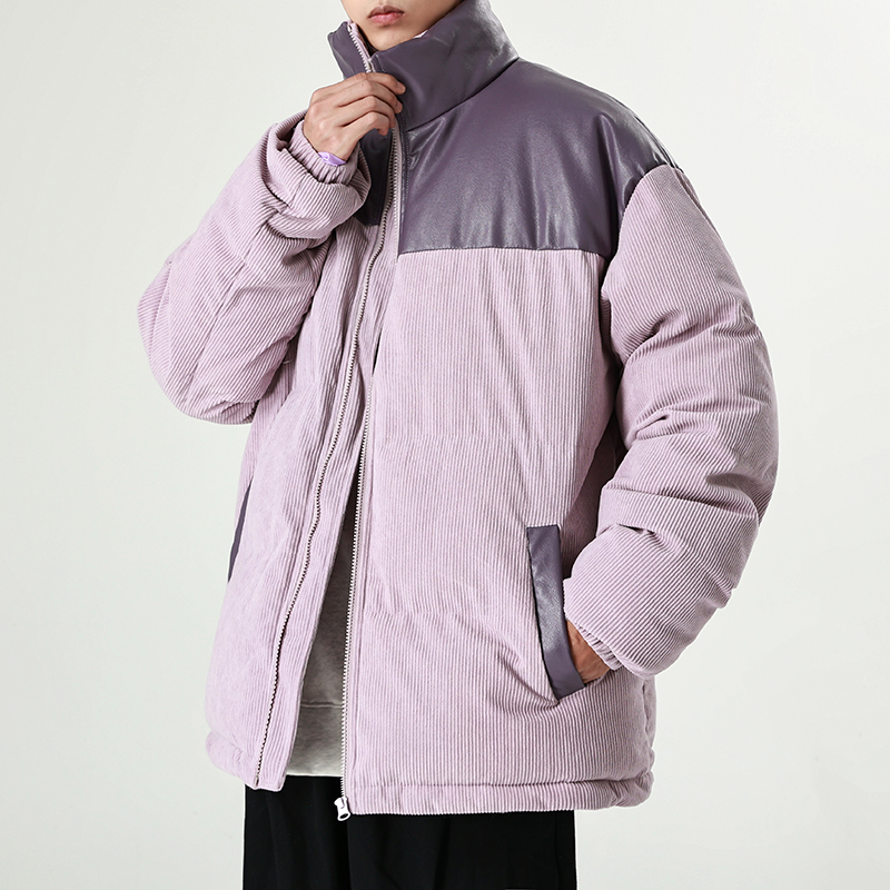 二更棉衣男款冬季港风拼接灯芯绒立领后背字母刺绣高级感保暖棉服