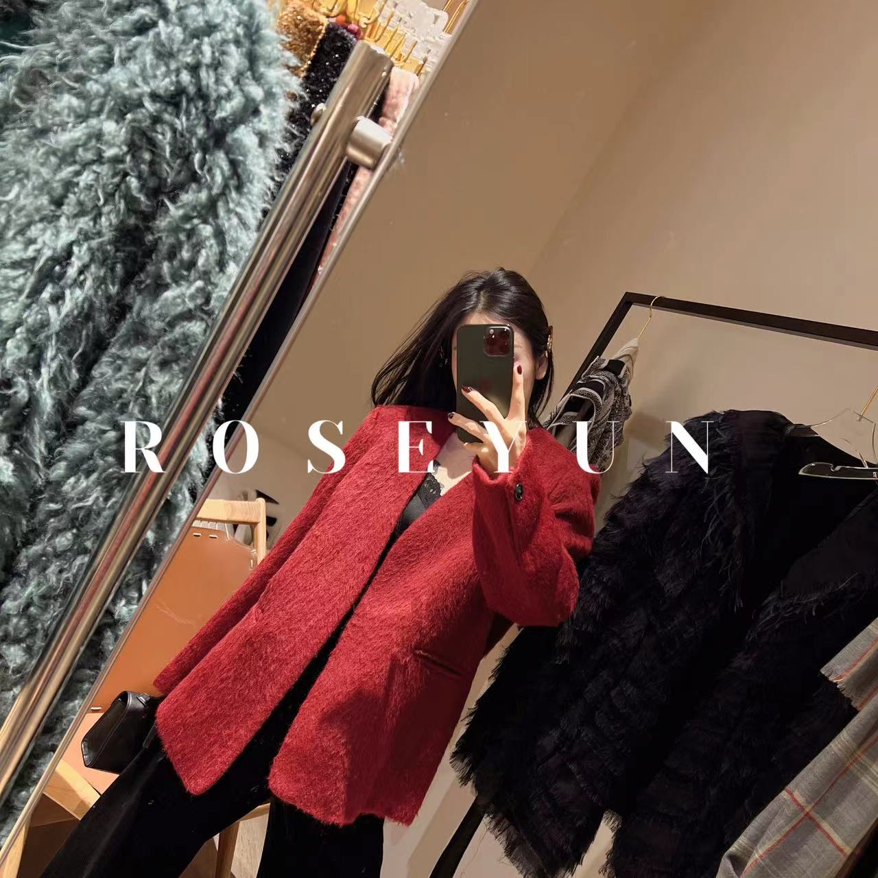 【Rose Yun】无领驼毛西装大衣   239126