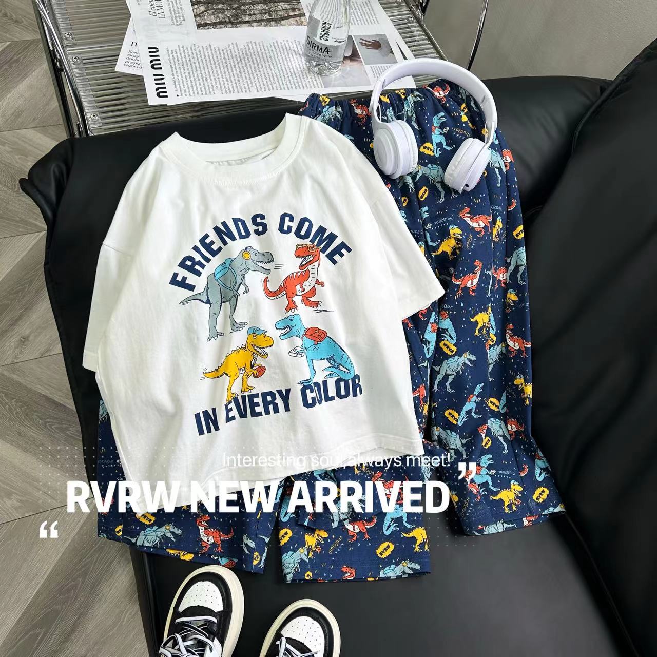 【晚安】若大王卡通印花图案夏季集锦儿童家居服套装 XT-JJF012